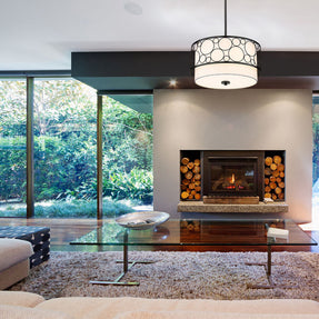 KENDALL luminaire suspendu rond métal noir et abat-jour blanc | Luminaire Plus.ca