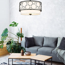 KENDALL luminaire suspendu rond métal noir et abat-jour blanc | Luminaire Plus.ca