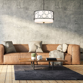 KENDALL luminaire suspendu rond métal noir et abat-jour blanc | Luminaire Plus.ca