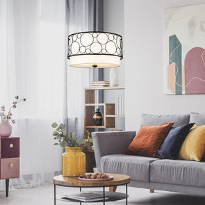 KENDALL luminaire suspendu rond métal noir et abat-jour blanc | Luminaire Plus.ca