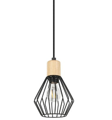 PALMORLA luminaire suspendu noir et bois 6"D 205587A