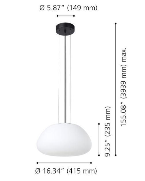 BALMES luminaire suspendu 16"D noir et verre blanc 390201A