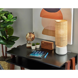 SHEFFIELD lampe de table céramique et rotin 16'' | Luminaire Plus.ca