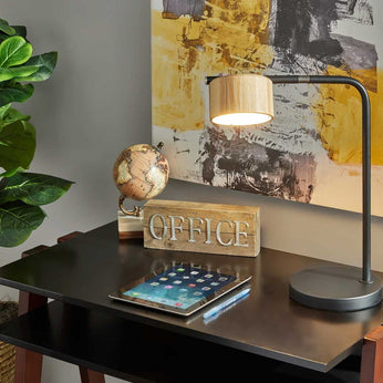 ROMAN lampe de table noir et bois 6106-01 | Luminaire Plus.ca