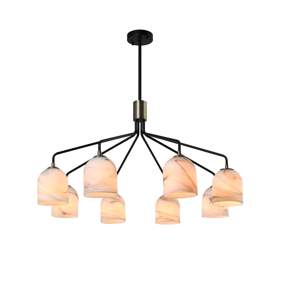 CREMA luminaire suspension 34"D noir , doré et  verre marbré SC13378BB