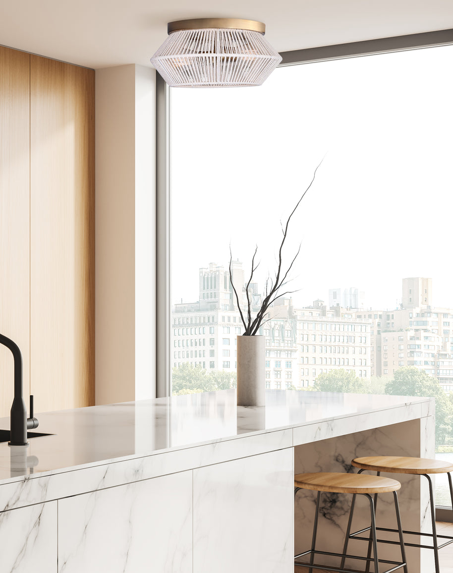 WILLOW luminaire plafonnier doré et corde blanche IFM1120A13GD | Luminaire Plus.ca