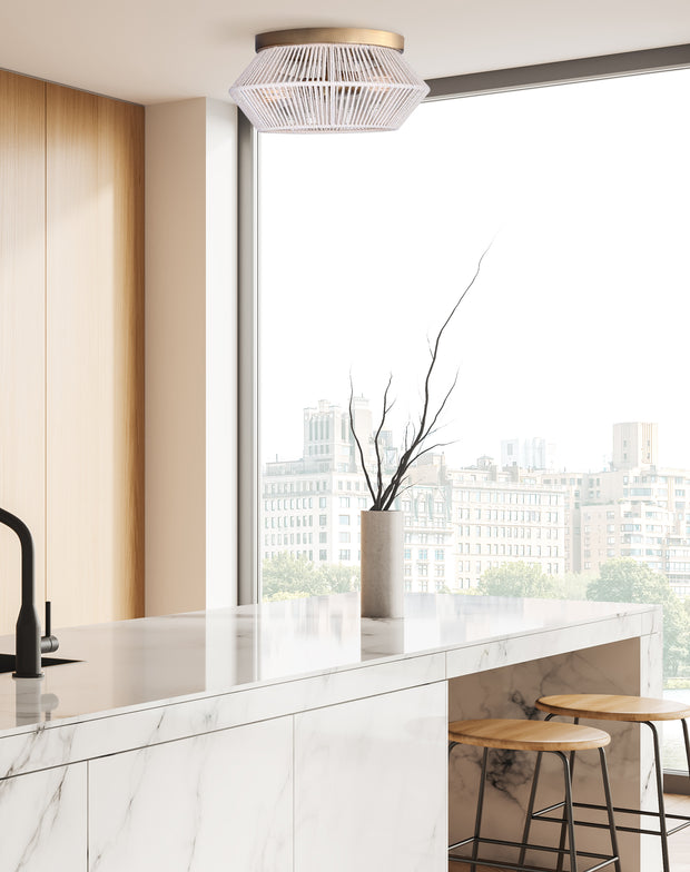 WILLOW luminaire plafonnier doré et corde blanche IFM1120A13GD | Luminaire Plus.ca