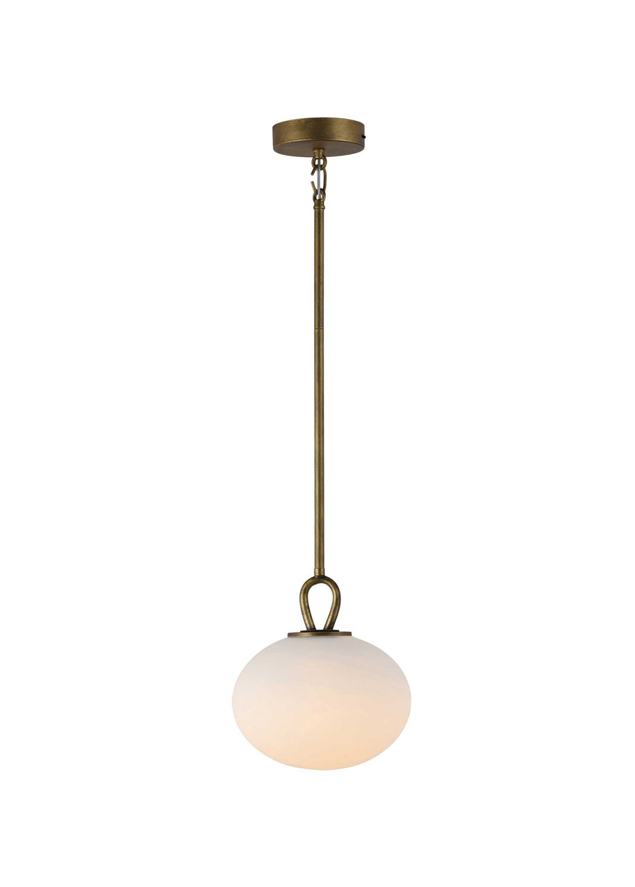 VELORA Luminaire suspendu laiton antique et verre givré 9 1/4''D AC12250LB