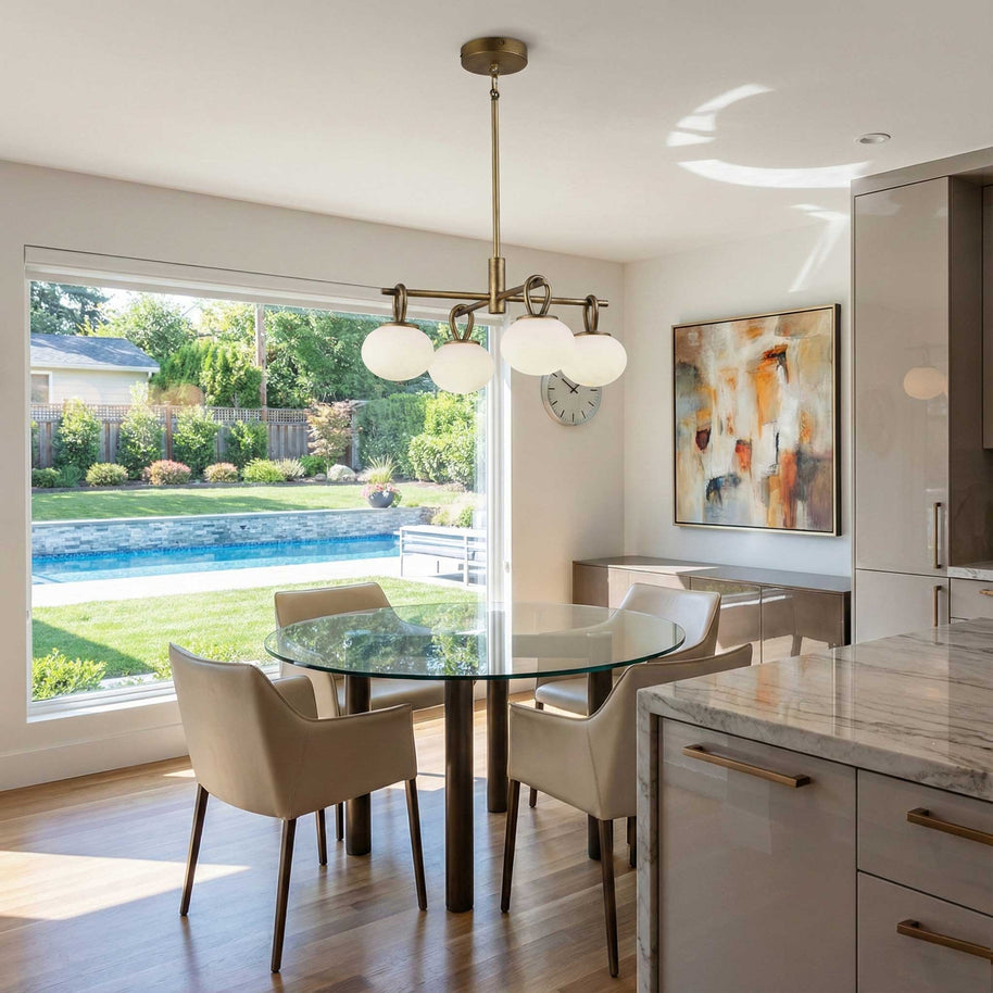 VELORA Luminaire suspendu laiton antique et verres givrés 20''L AC12256LB