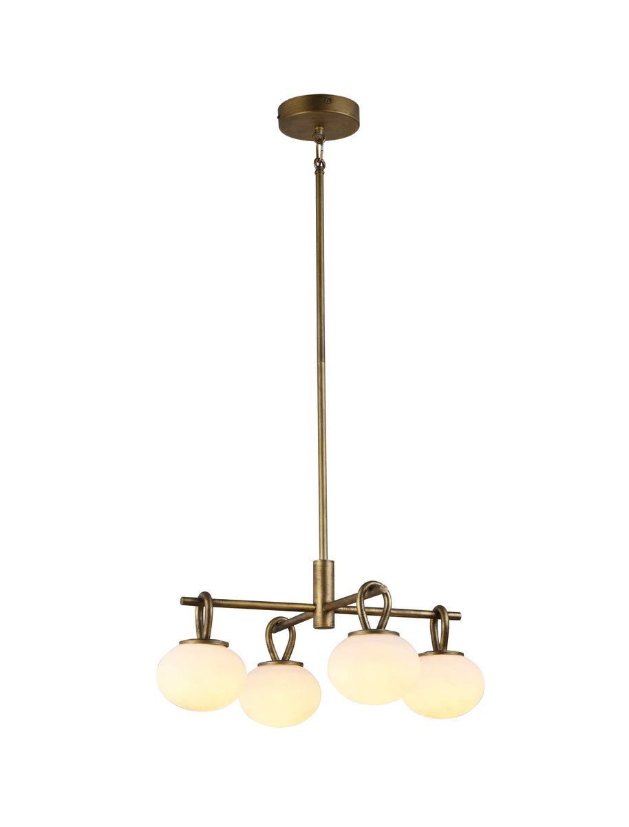 VELORA Luminaire suspendu laiton antique et verres givrés 20''L AC12256LB