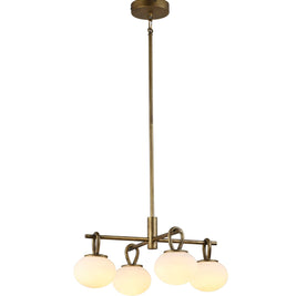 VELORA Luminaire suspendu laiton antique et verres givrés 20''L AC12256LB