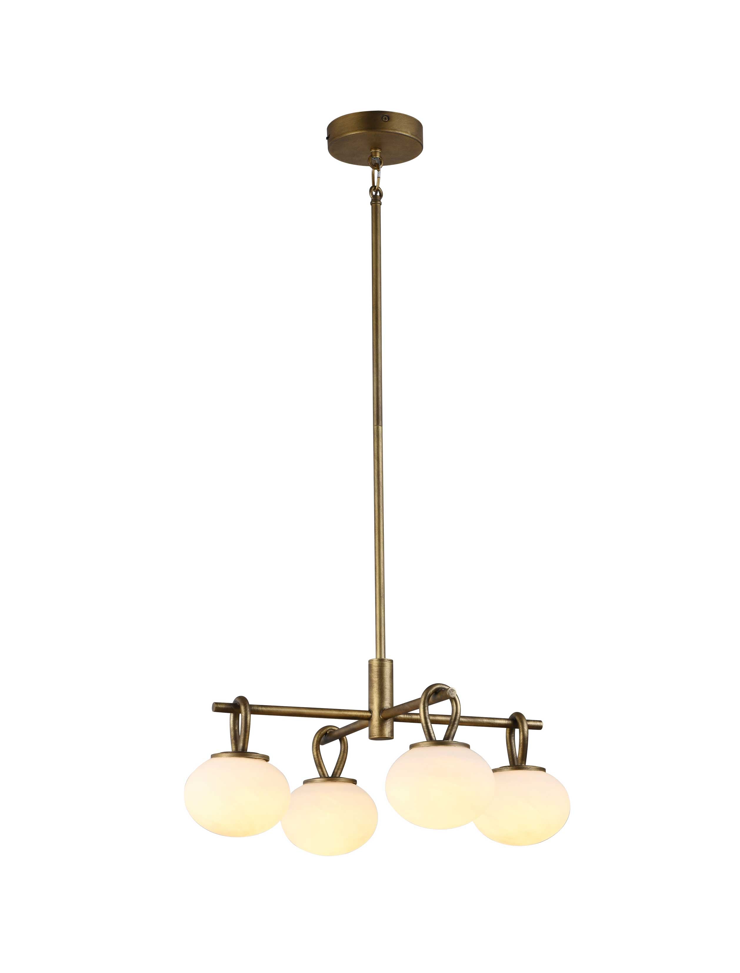 VELORA Luminaire suspendu laiton antique et verres givrés 20''L AC12256LB
