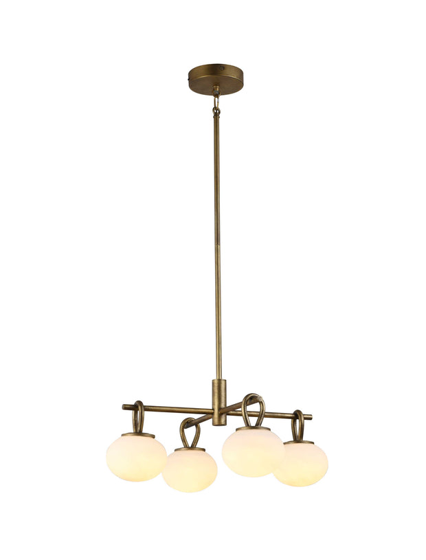 VELORA Luminaire suspendu laiton antique et verres givrés 20''L AC12256LB