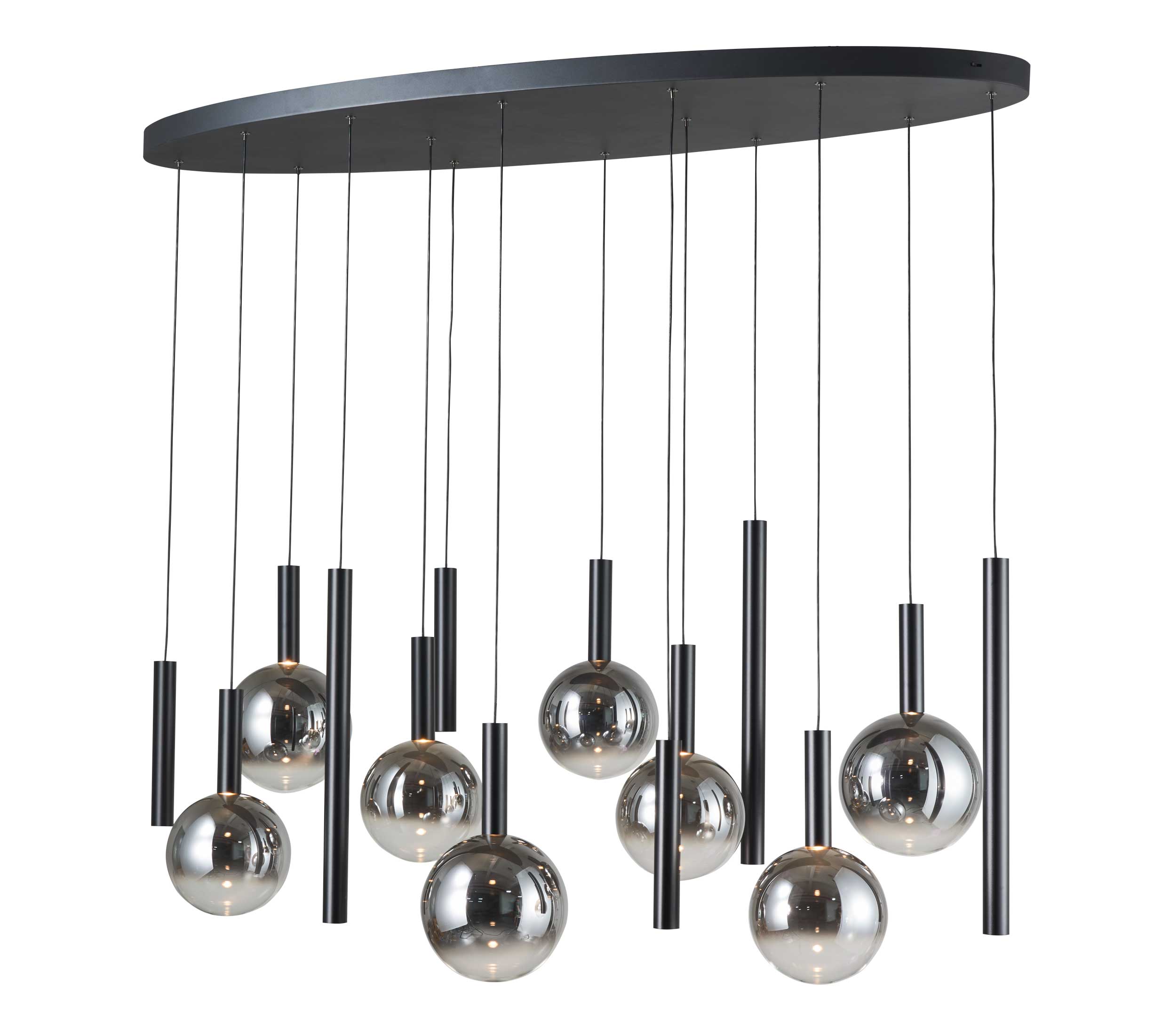 MODELLA Luminaire suspendu noir et verres fumés 21''L AC5004BK