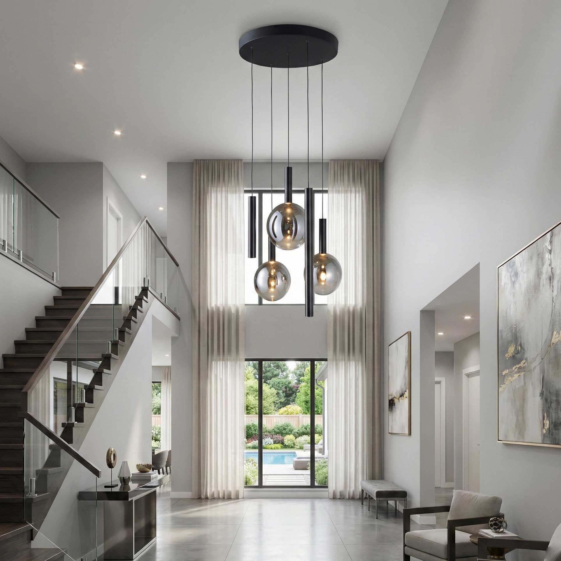 MODELLA Luminaire suspendu noir et verres fumés 21''D AC5005BK