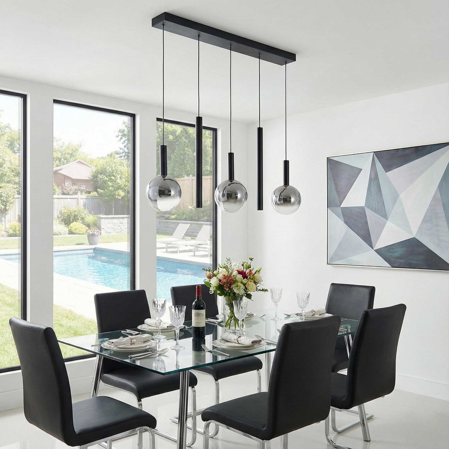MODELLA Luminaire suspendu fini noir avec verres fumés 7''L  AC5006BK