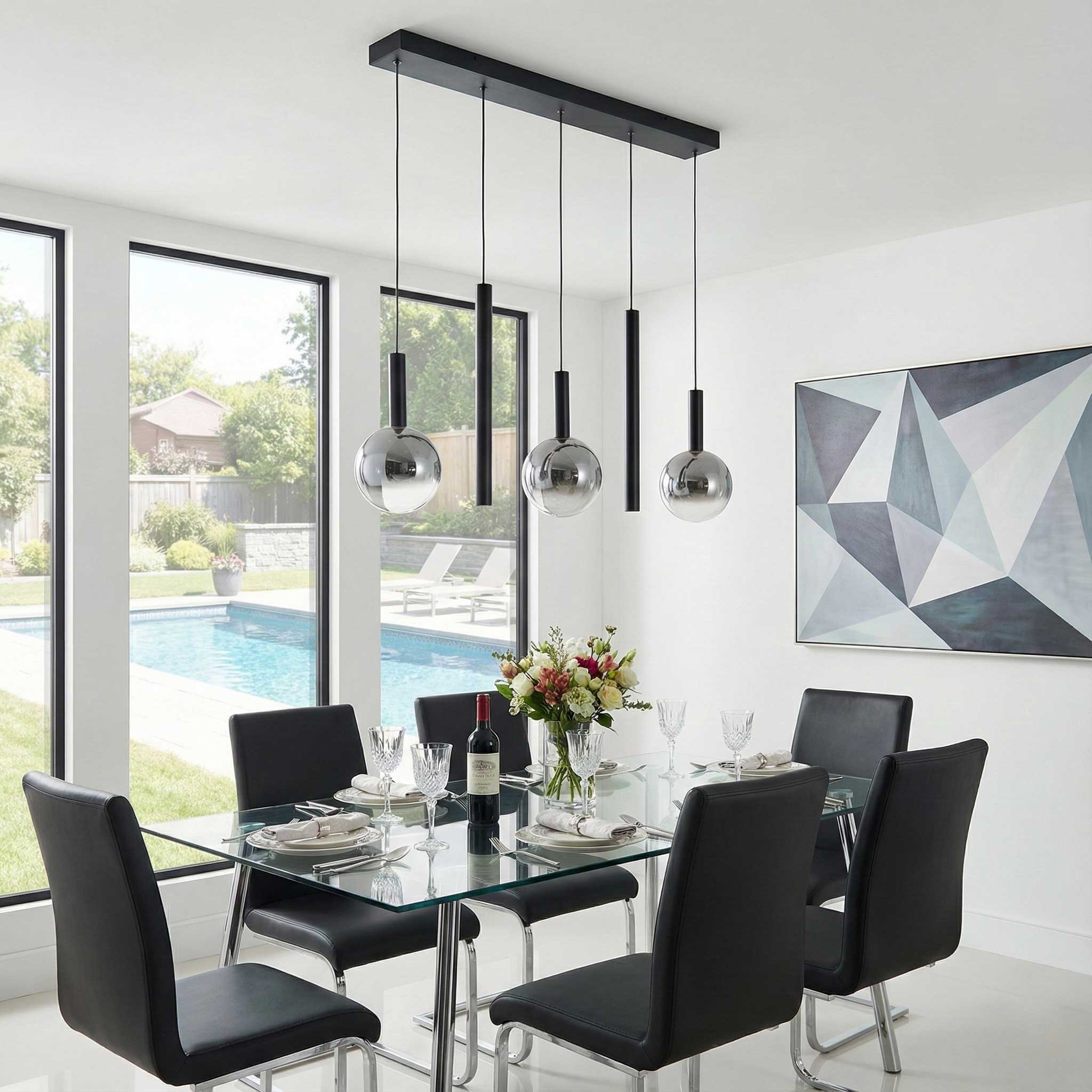 MODELLA Luminaire suspendu fini noir avec verres fumés 7''L  AC5006BK