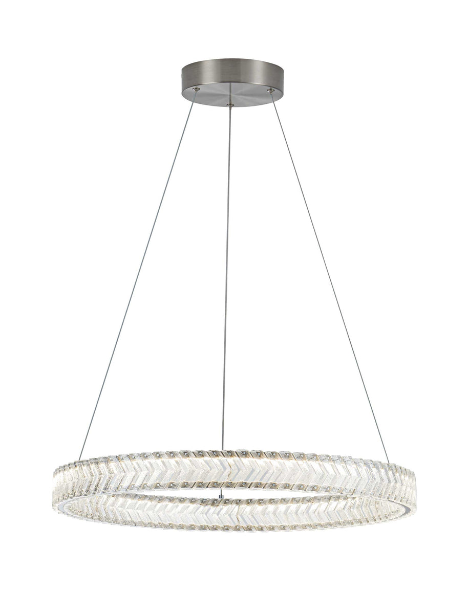 CHEVRON Luminaire suspendu nickel brossé et cristal 24"D/ 32"D/ 39"D