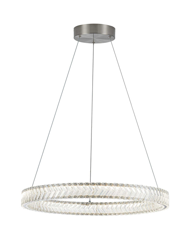 CHEVRON Luminaire suspendu nickel brossé et cristal 24"D/ 32"D/ 39"D