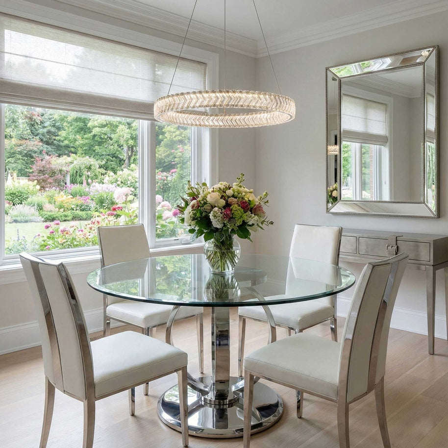 CHEVRON Luminaire suspendu nickel brossé et cristal 24