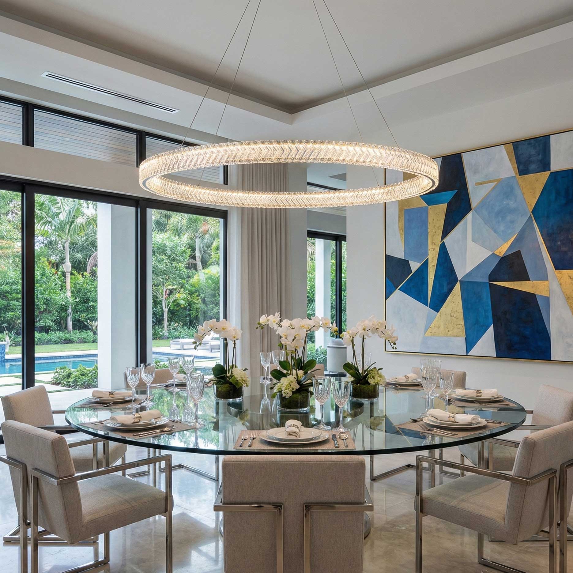 CHEVRON Luminaire suspendu nickel brossé et cristal 24