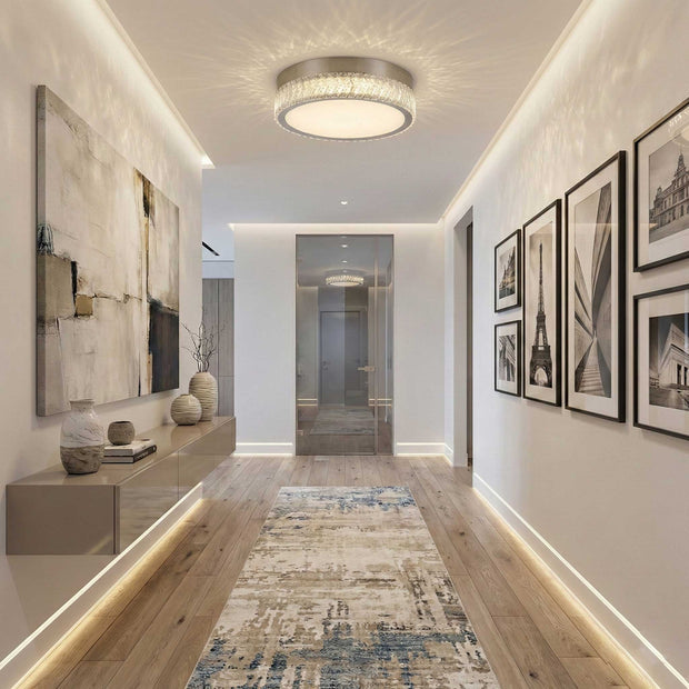 CHEVRON Plafonnier nickel brossé et cristal 16''D AC5057BN