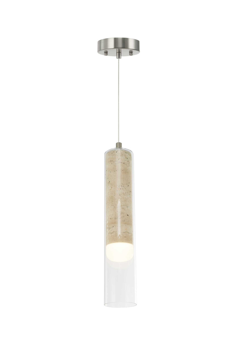 ZARA Luminaire suspendu nickel brossé et travertin 2,75''D AC5100BN