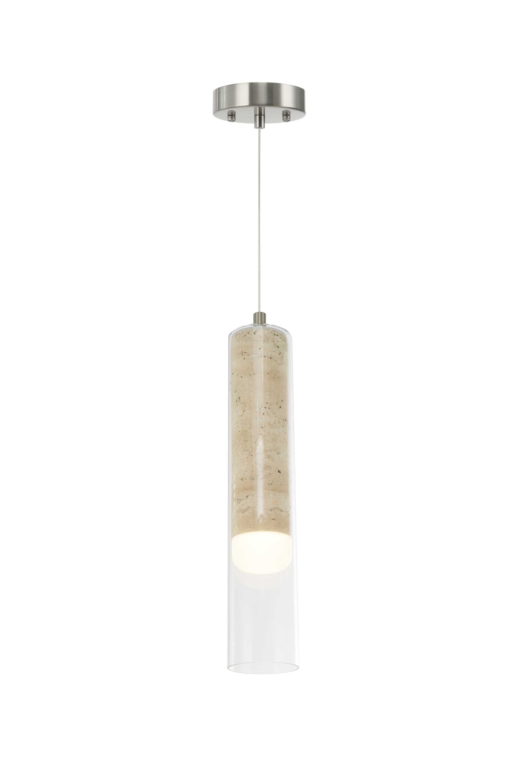 ZARA Luminaire suspendu nickel brossé et travertin 2,75''D AC5100BN