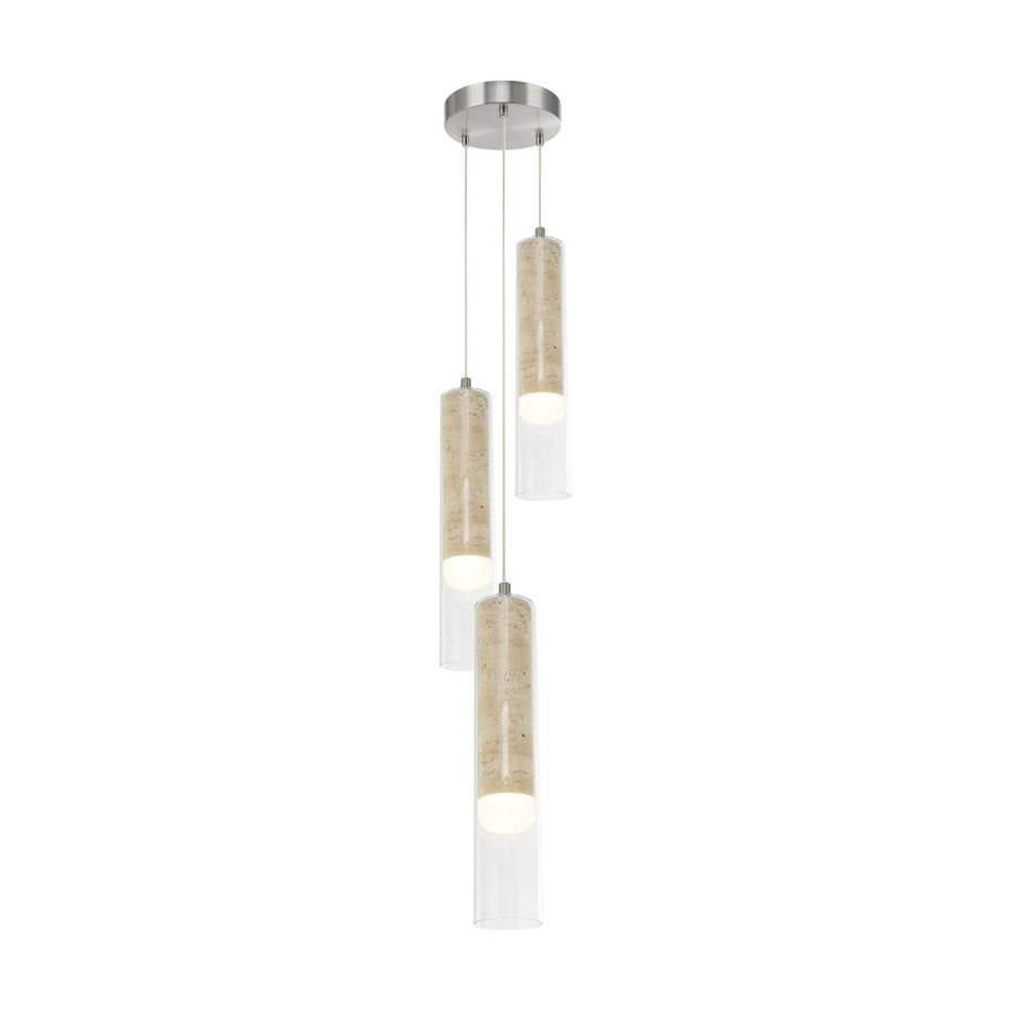 ZARA Luminaire suspendu nickel brossé et travertin 8''D AC5103BN