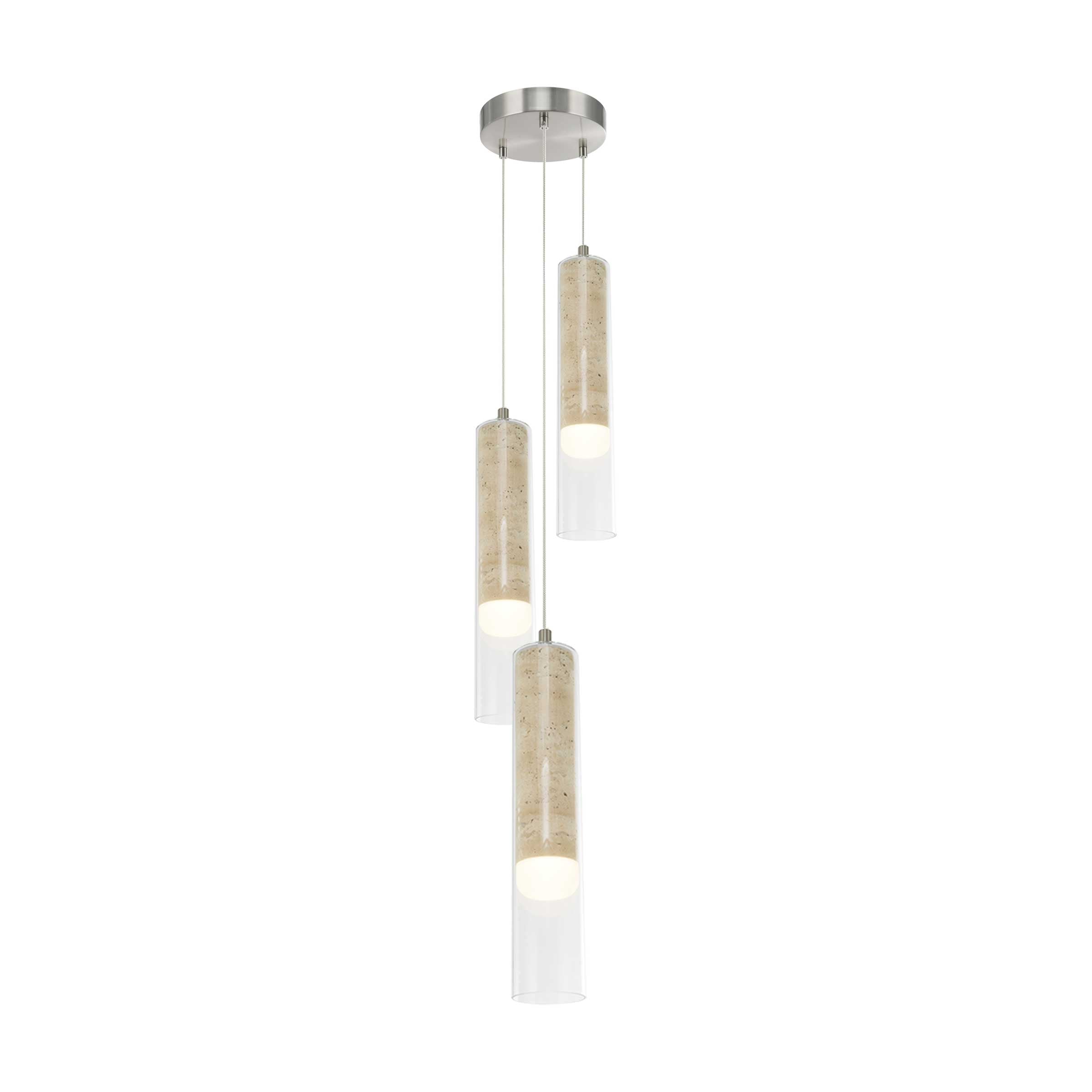 ZARA Luminaire suspendu nickel brossé et travertin 8''D AC5103BN