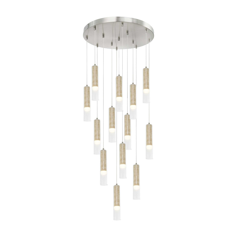 ZARA Luminaire suspendu nickel brossé et travertin 19 3/4''D AC5104BN