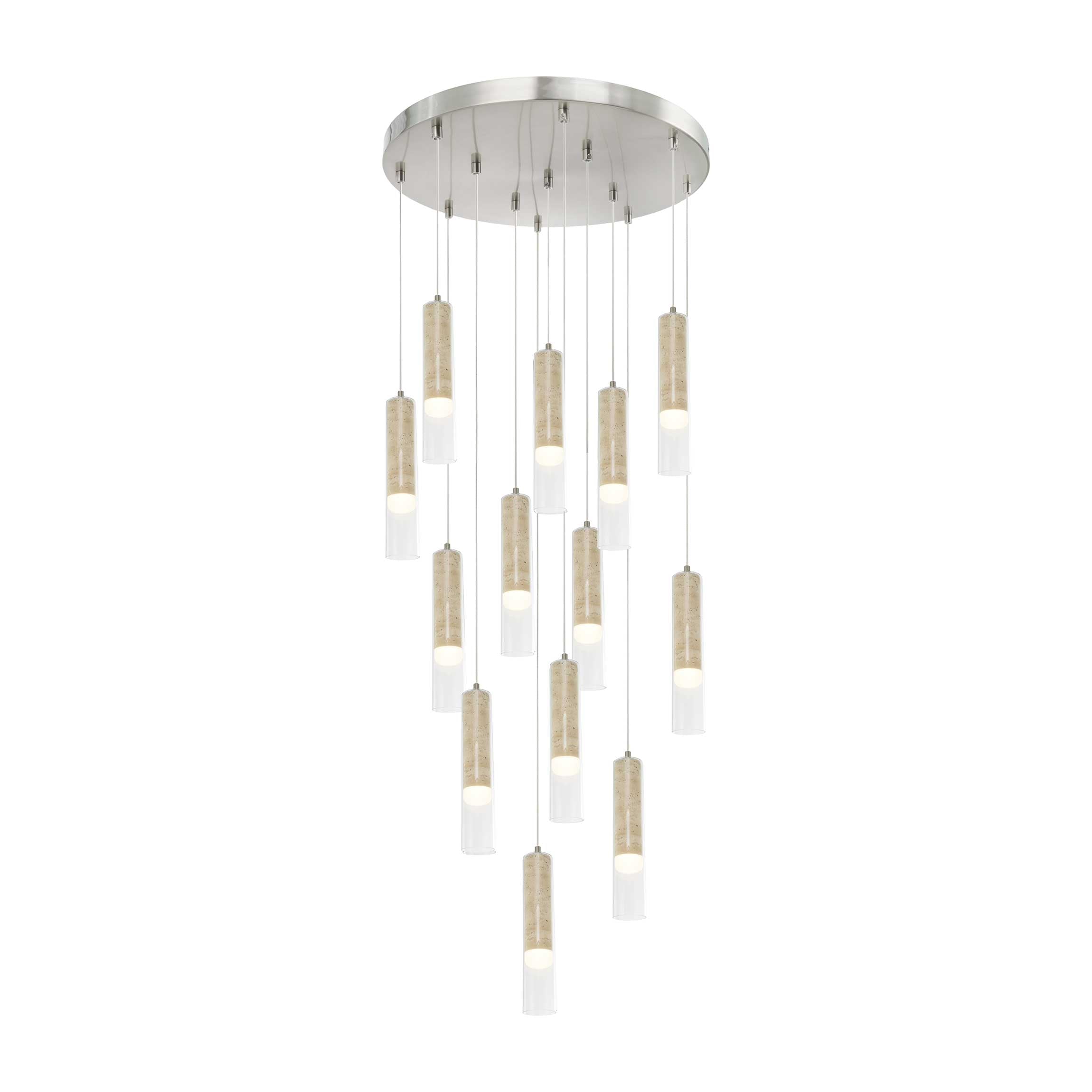 ZARA Luminaire suspendu nickel brossé et travertin 19 3/4''D AC5104BN