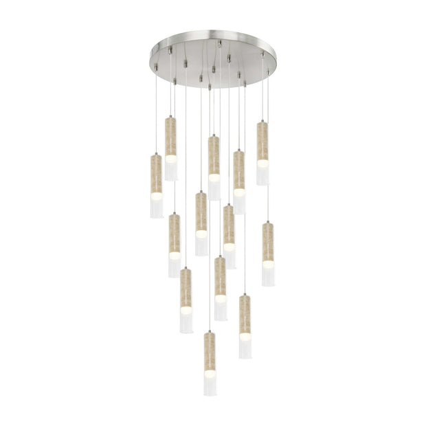 ZARA Luminaire suspendu nickel brossé et travertin 19 3/4''D AC5104BN