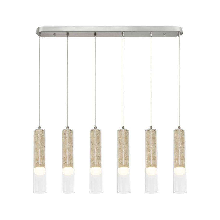 ZARA Luminaire suspendu nickel brossé et travertin 40''L AC5106BN