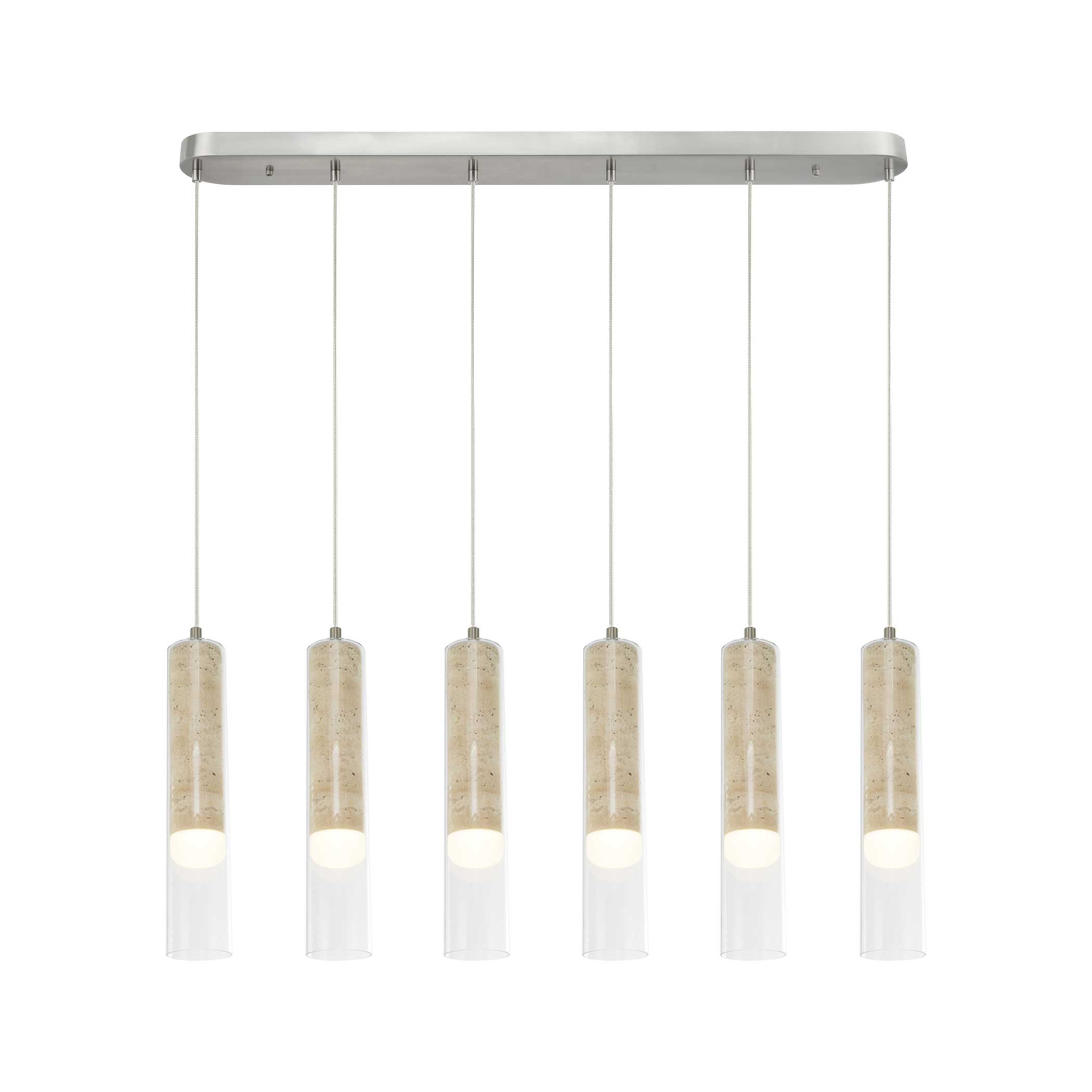 ZARA Luminaire suspendu nickel brossé et travertin 40''L AC5106BN