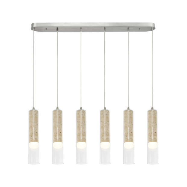 ZARA Luminaire suspendu nickel brossé et travertin 40''L AC5106BN