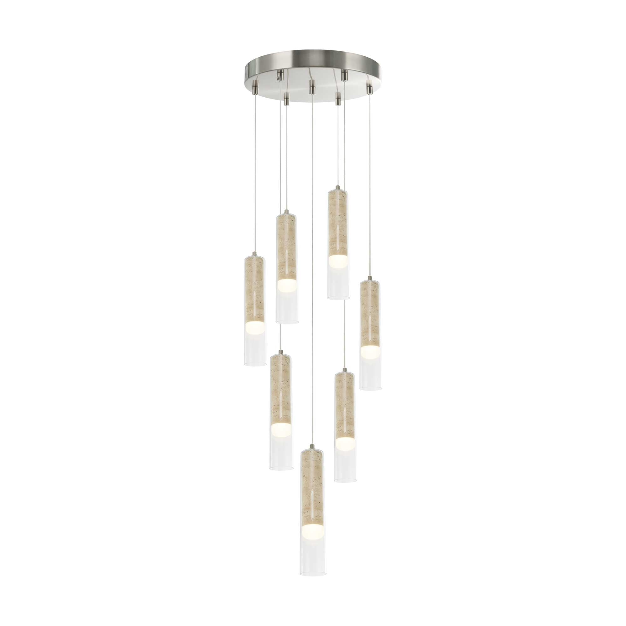 ZARA Luminaire suspendu nickel brossé et travertin 11 3/4''D AC5107BN