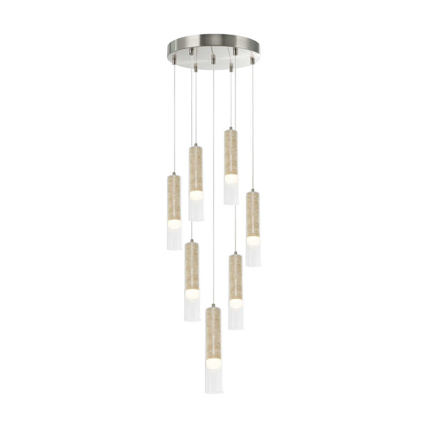 ZARA Luminaire suspendu nickel brossé et travertin 11 3/4''D AC5107BN