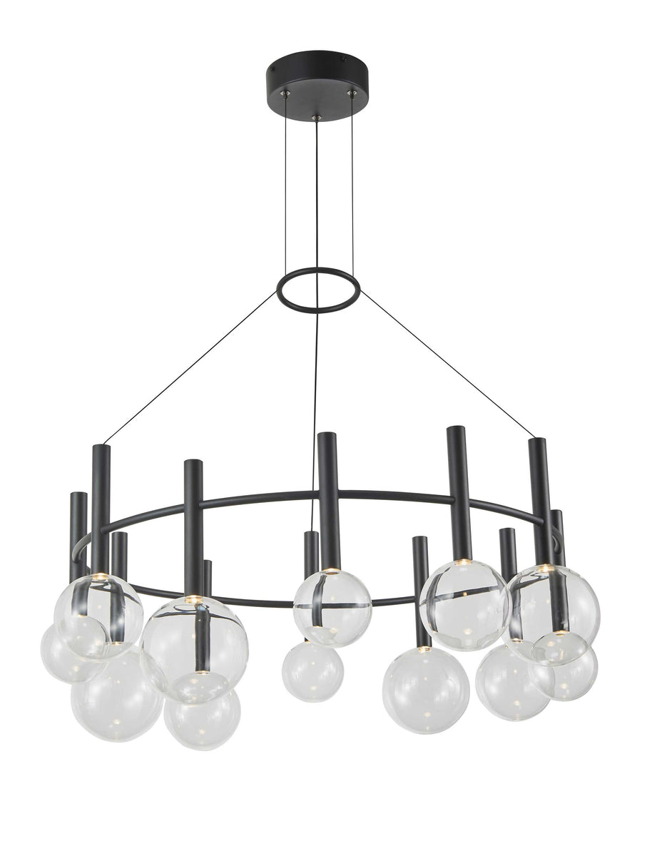 TERRA Luminaire suspendu noir et verres clairs 33''D AC6852BK