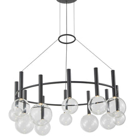 TERRA Luminaire suspendu noir et verres clairs 33''D AC6852BK