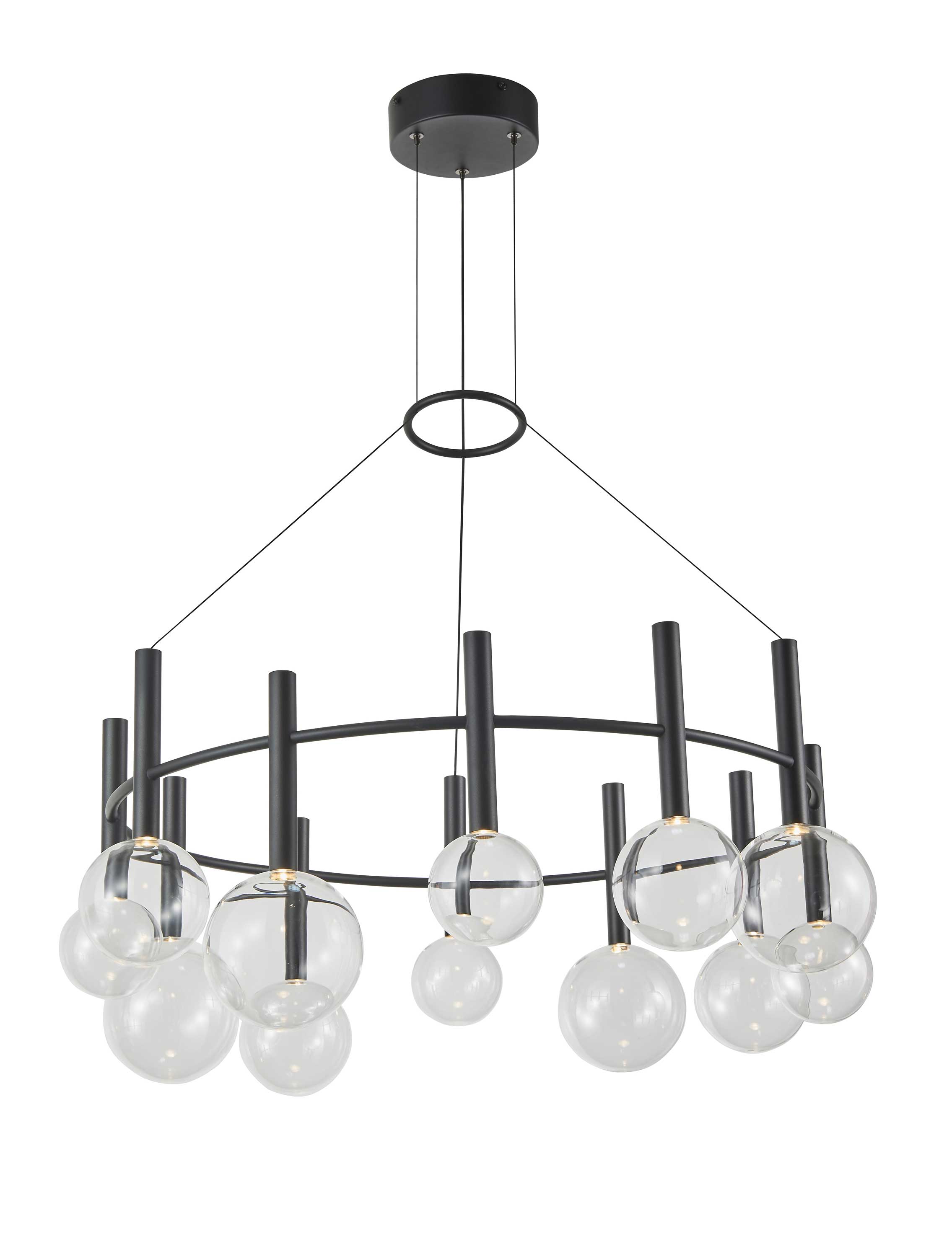 TERRA Luminaire suspendu noir et verres clairs 33''D AC6852BK