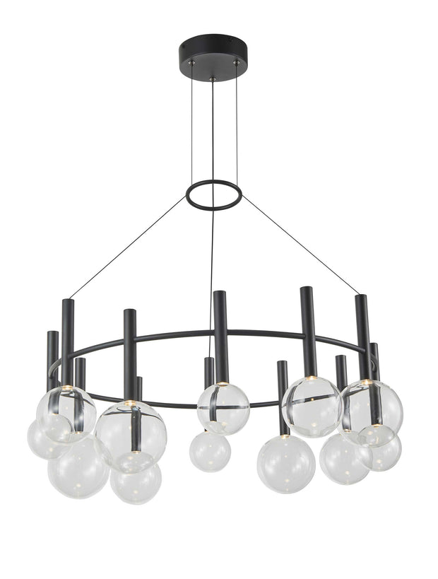 TERRA Luminaire suspendu noir et verres clairs 33''D AC6852BK
