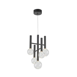 TERRA Luminaire suspendu noir et verres clairs 12''L AC6855BK