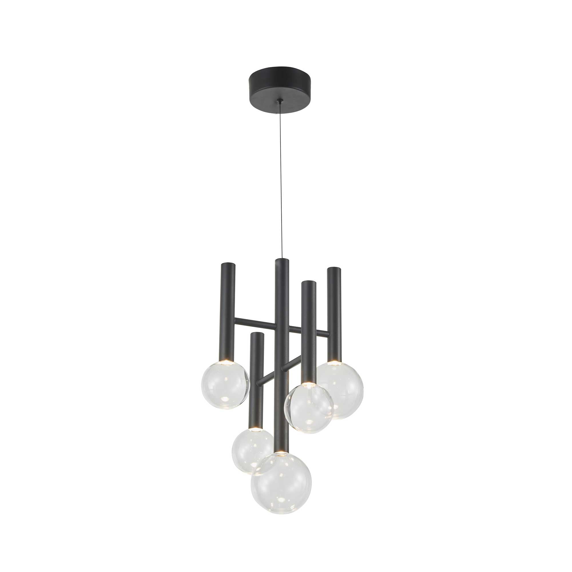 TERRA Luminaire suspendu noir et verres clairs 12''L AC6855BK