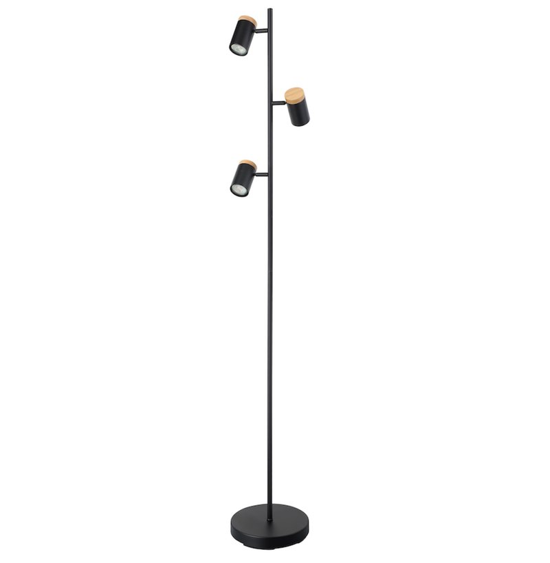 CHATTERTON lampe de plancher noir et bois 205831A | Luminaire Plus.ca