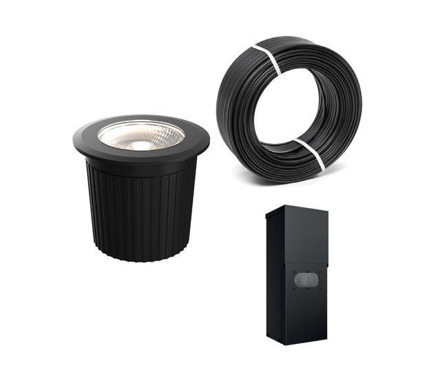 Ens. de luminaire encastré au sol incluant transformateur 300W fini noir 3'' D