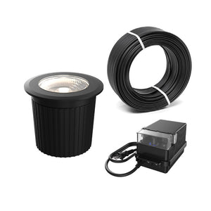 Ens. de luminaire encastré au sol incluant transformateur 60W fini noir 3'' D
