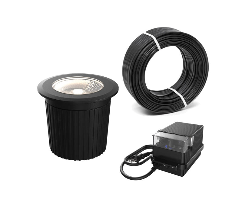 Ens. de luminaire encastré au sol incluant transformateur 60W fini noir 3'' D