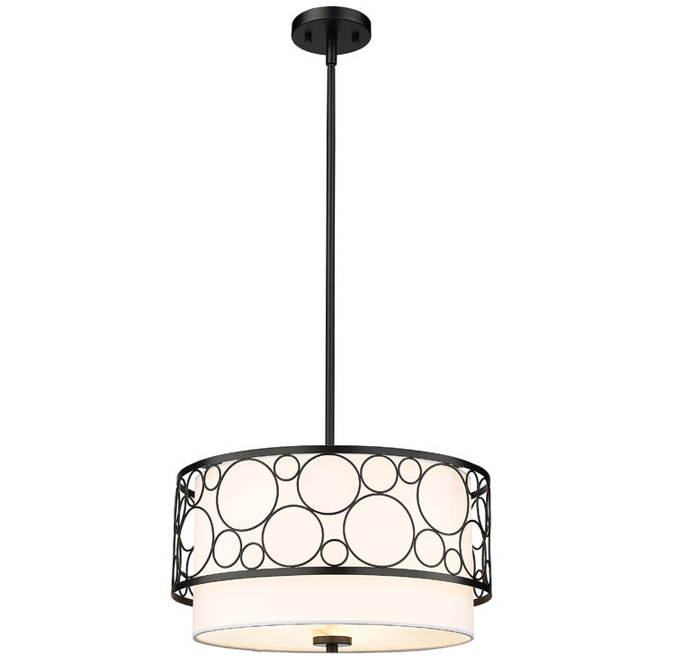 KENDALL luminaire suspendu rond métal noir et abat-jour blanc | Luminaire Plus.ca