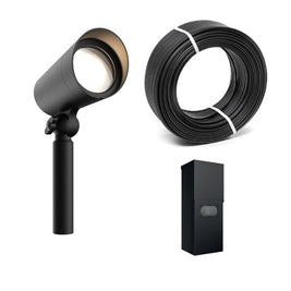 Ens. de luminaire paysager extérieur avec tête pivotante à 180° fini noir inclut transformateur 300W